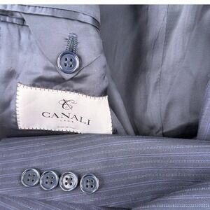 Canali Sport Coat Men US 46L Navy Blue Pinstripe 100% Wool Made Italy Blazer
